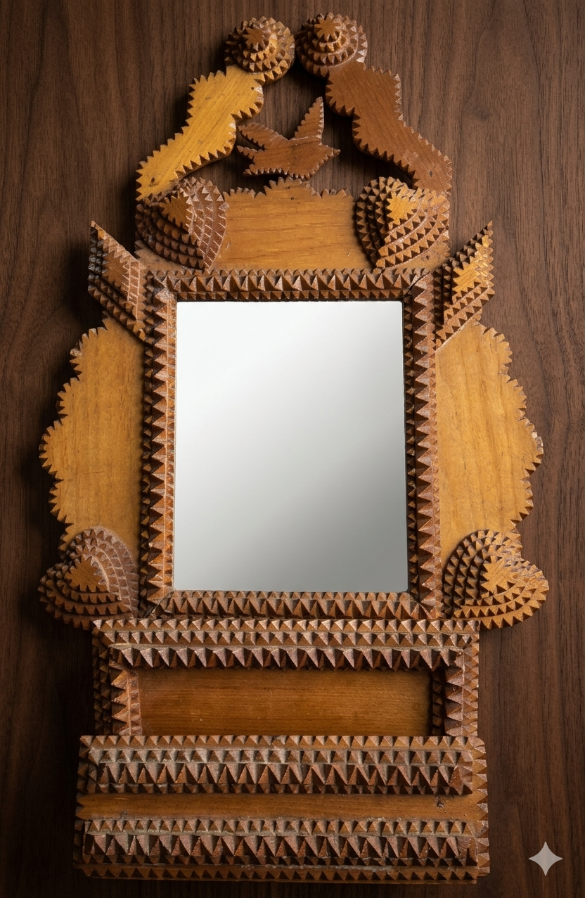TRAMP ART MIRROR WITH DRAWER